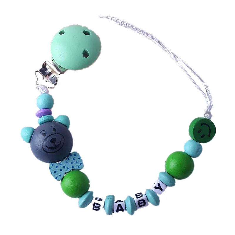 

Персонализированные детские соски с цепочкой для маленьких мальчиков и девочек, милые игрушки с изображением медведя из мультфильма, дерев...