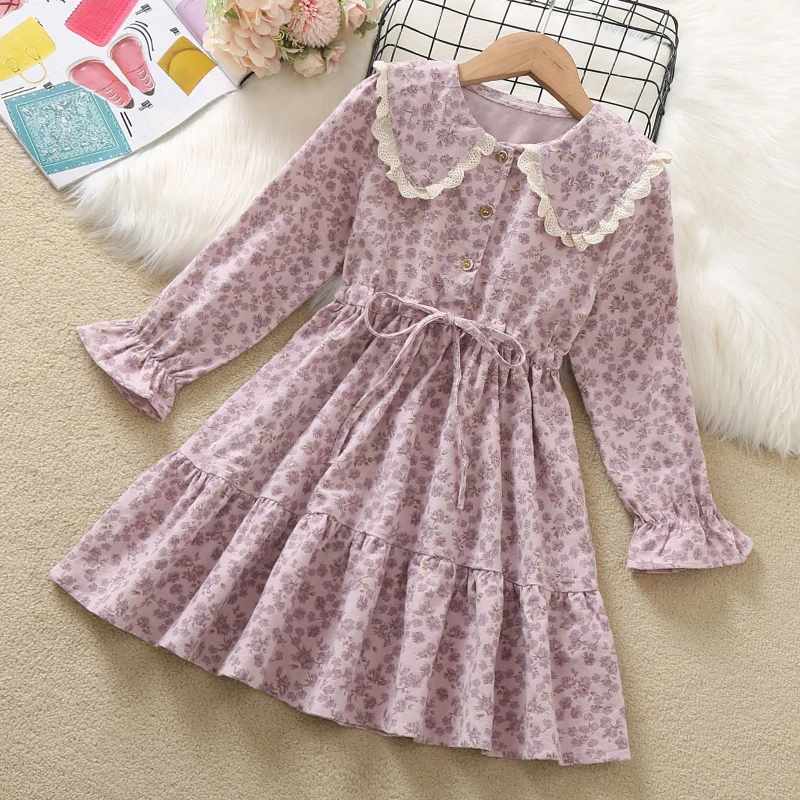 

Spring & Autumn Floral Girls Dresses for Kids Sweet Party Baby Dress Children Long Sleeve Vestidos for 4 6 8 10 12 14 Years 2021