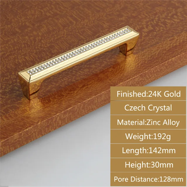 Gold A 128MM Мебельные ручки Роскошные 24 к настоящее золото/хром Чешский кристалл Алмаз ручка ящика шкафа Декор Ручки дверные для шкафа - Цвет: Gold A 128MM