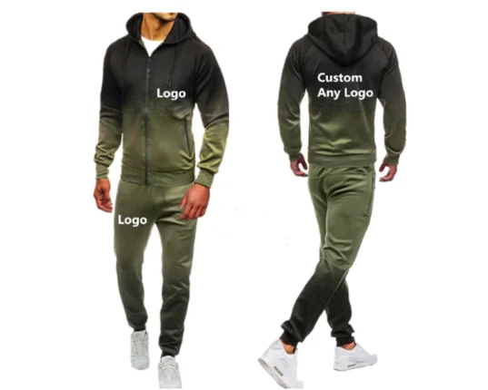 For Men's Design Logo Hoodies Harajuku Man Gradient color Hooded Fleece zipper Jacket Sweatshirt Sweatpants Suit 2pcs