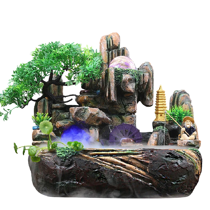 220V Feng Shui колеса скала фонтаны в помещении фонтан воды увлажнитель Fish Tank Atomizer