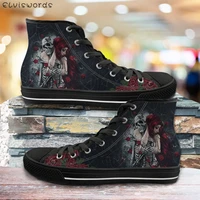 elviswords sugar skull rose floral pattern casual lace up sneakers for ladies classic high top canvas footwear vulcanized shoes