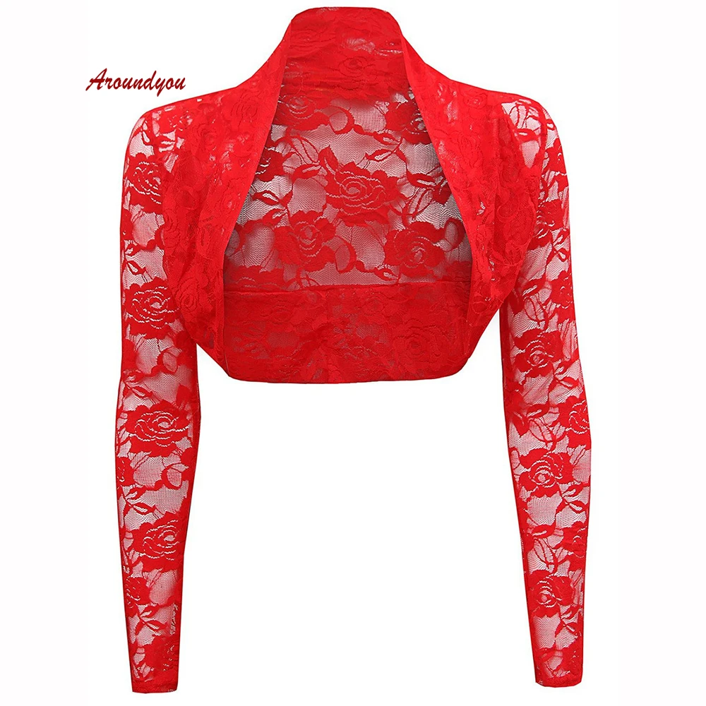 

White Black Lace Long Sleeve Wedding Jacket Bridal Bolero Shrugs for Women Wedding Shawl Evening Dress Cape Wrap