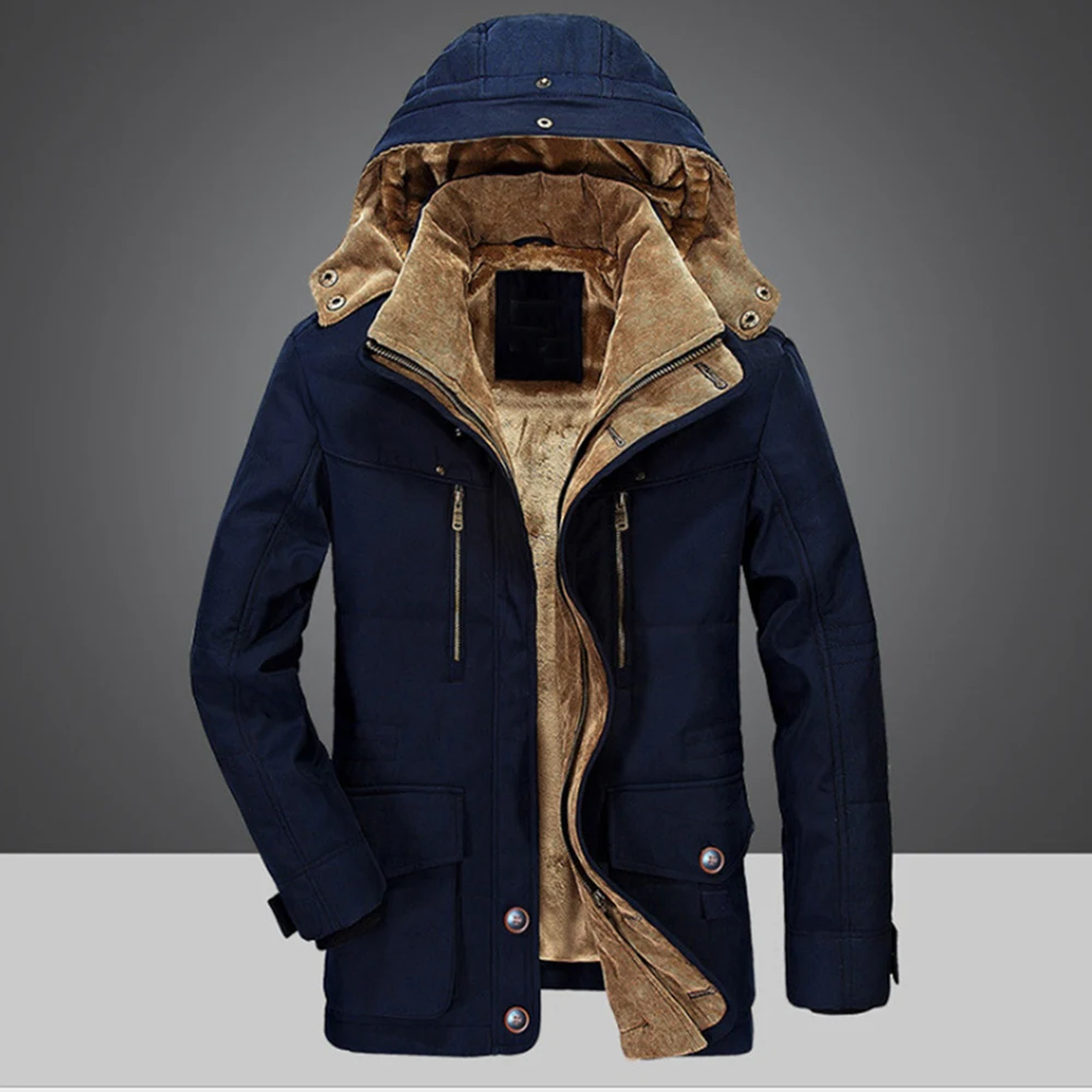 Autumn Winter Men Hooded Parkas Fur Linner Thicken Jacket Male Casual Overcoat Coats Man Jaqueta Masculina Plus Size 6XL
