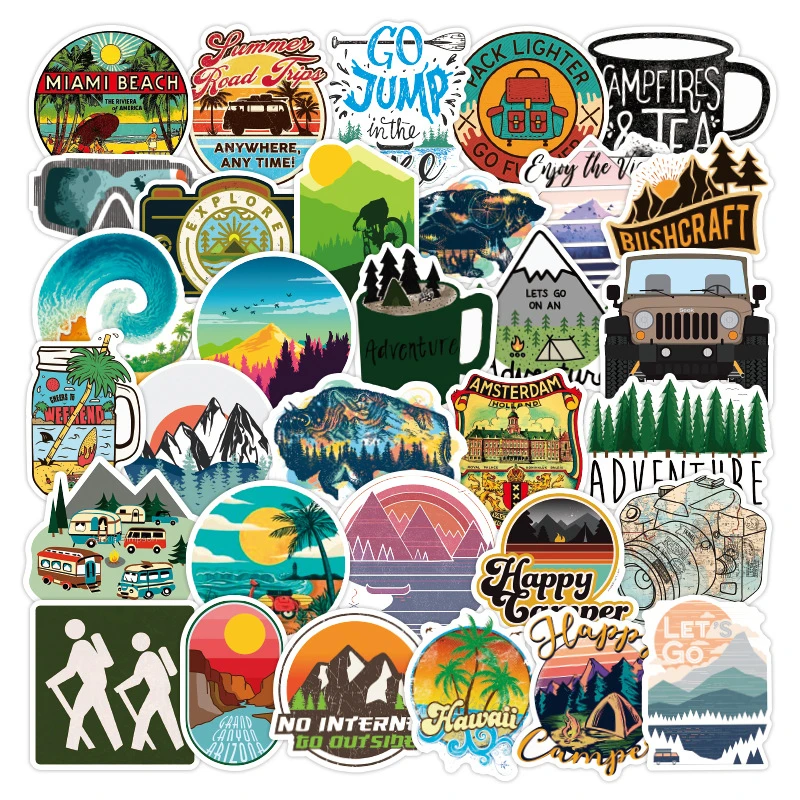 

10/30/50 PCS New Outdoor Adventure Tourism Graffiti Personalized Sticker For Suitcase Luggage Skateboard Cup Guitar Waterproof