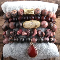 rh fashion stones beaded bracelet natural stone cubic zircon ball crystal pave 5pc bracelets sets for women jewelry dropship
