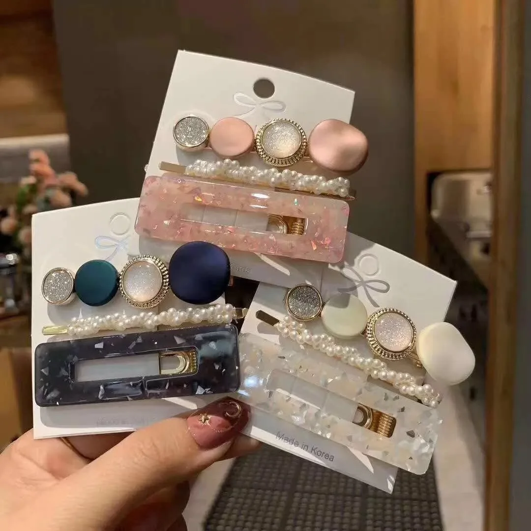 

3pcs/Set 2021 Fashion Acrylic Pearl Hair Clips Sweet Hair Barrettes For Women Girls Korean Geometric Hair Accessories Jewelry
