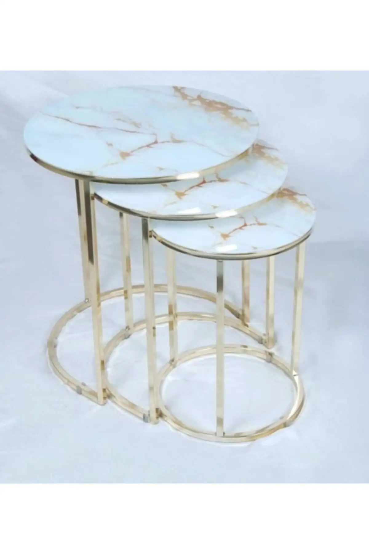 

White Gold Marble Design Triple Nesting Table