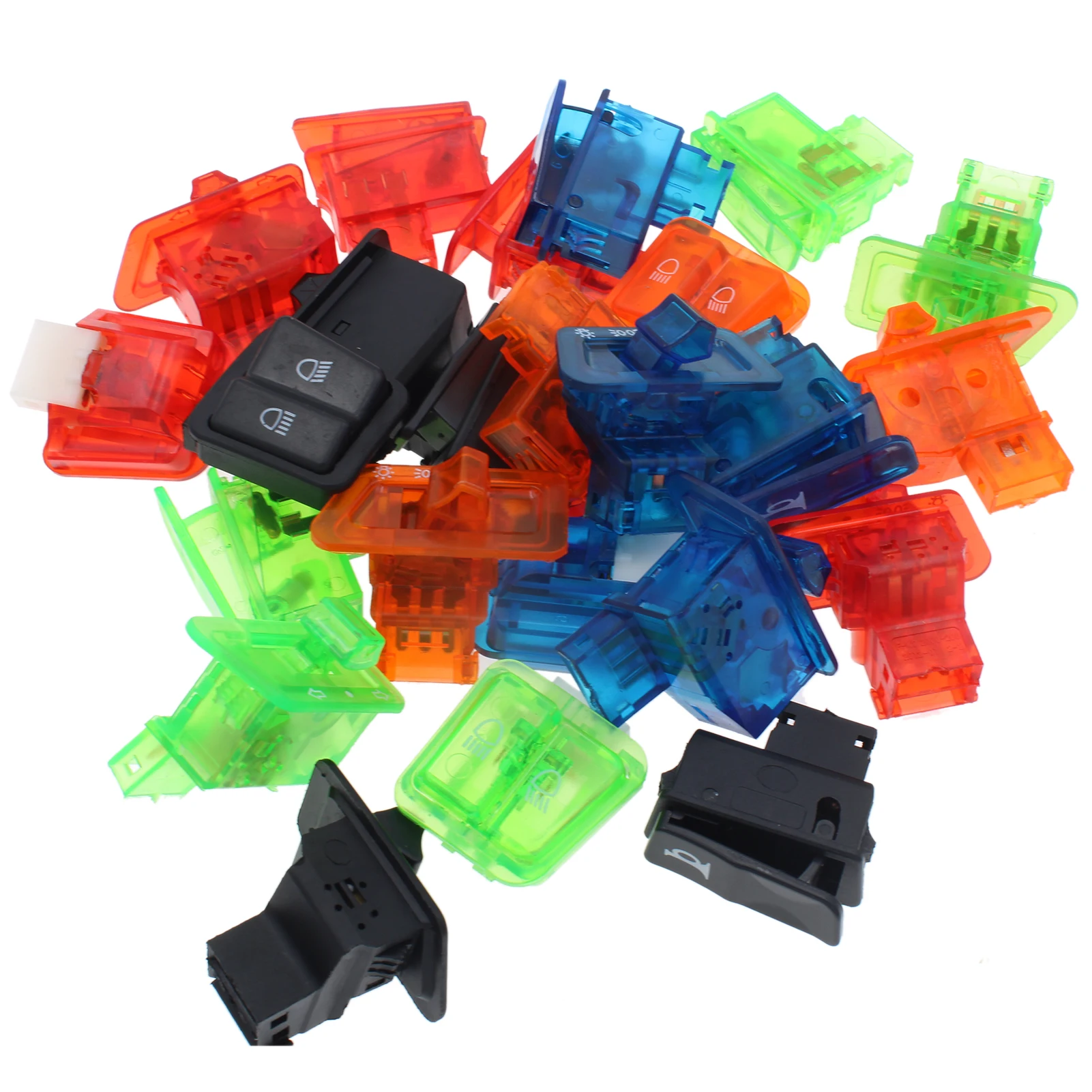 

2pcs Black Blue Red Green Orange Horn Dimmer HeadLight Turn Starter Single Switch Button for GY6 50cc 125cc 150cc Moped Scooter