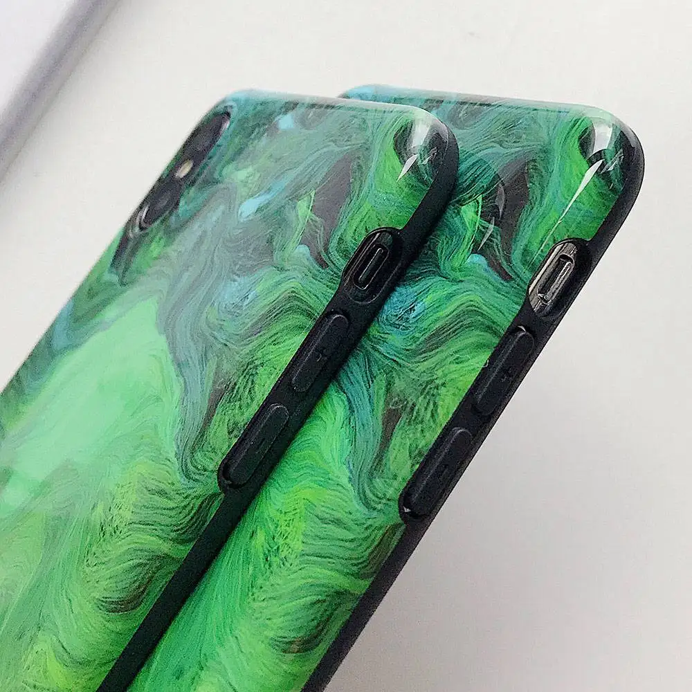 Роскошный Зеленый Мраморный чехол для телефона iPhone XR XS X 7 8 MAX 6 6S Plus Мягкий IMD
