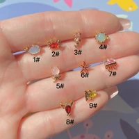 1pc 18g ocean fishes cz stud earrings for teens little girl ear cuffs trend jewelry piercing cute whale crab earrings for women