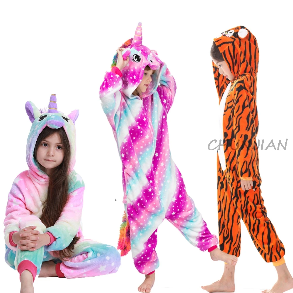 Рождественские пижамы зимние для маленьких девочек с единорогом животными