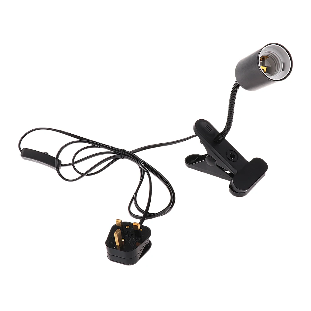 Reptile Basking Lamp Holder UVA/UVB Light Bulb E27 Socket Can Clip on Terrarium Vivarium UK Plug Black - 220V |