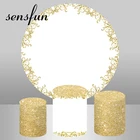 Sensfun белый золотой блестящий рисунок круглый чехол для фона Дети крещение день рождения Свадебная вечеринка фон для фотосъемки чехлы