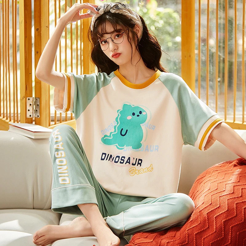 Пижамный комплект Женский трикотажный хлопковый Повседневный пижамный с