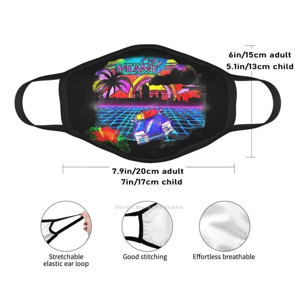 Моющаяся дышащая многоразовая маска Майами для рта ночник в стиле 80-х Флорида
