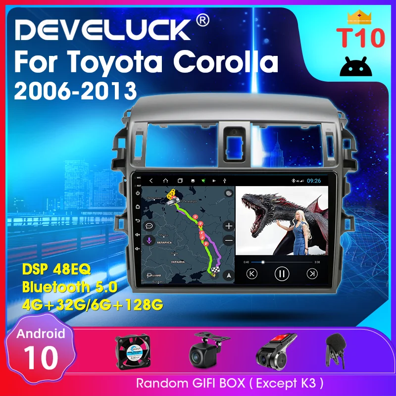

Android 10.0 for Toyota Corolla E140 E150 2006 - 2013 Car Radio Multimedia Player Navigation GPS 2 Din 4G Carplay Stereo DVD
