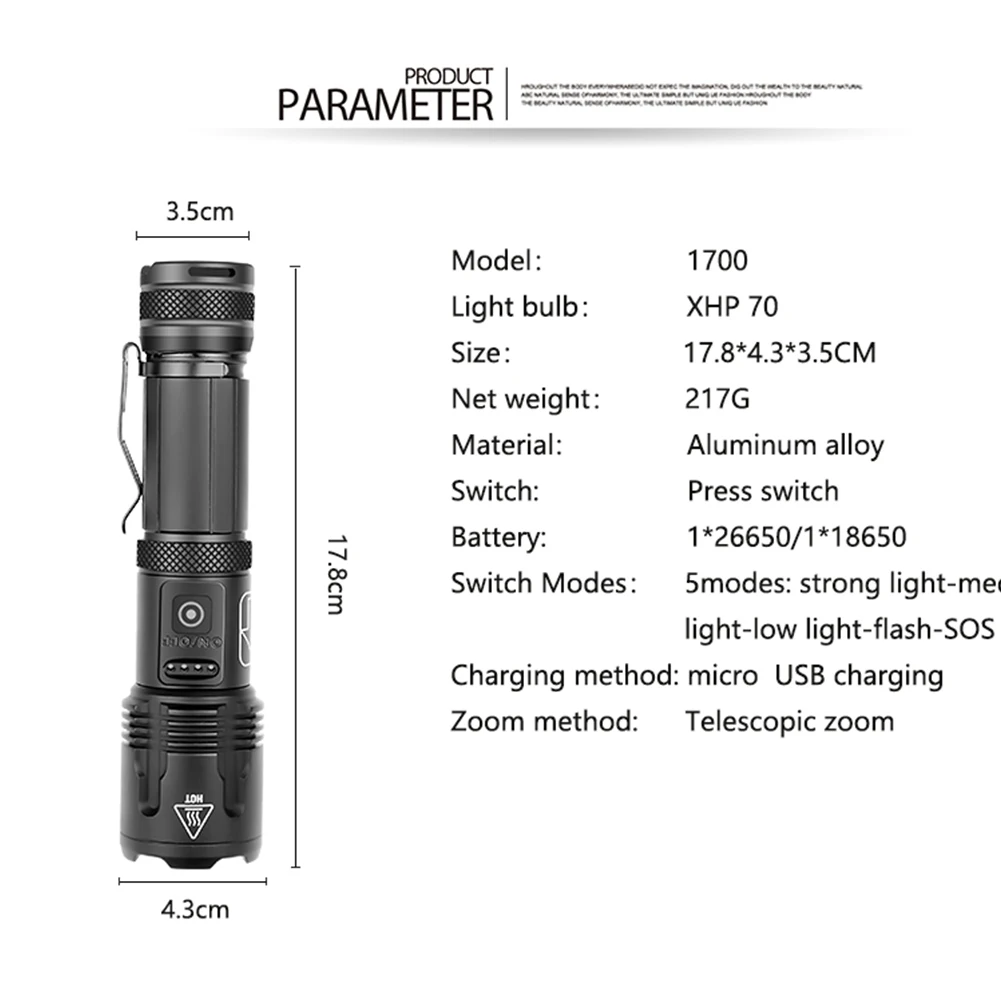 

XHP70 XHP99 LED Flashlight Rechargeable 5 Gears Emergency Hunting Fishing Torch Lamp Waterproof Flash Light with Pen Clip