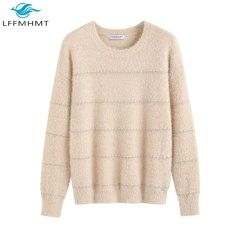 

Winter Fall New Fashion Women Striped Sweater Office Lady Korean Style Casual Loose Pullover Knitted Jumper Premium Quality Tops