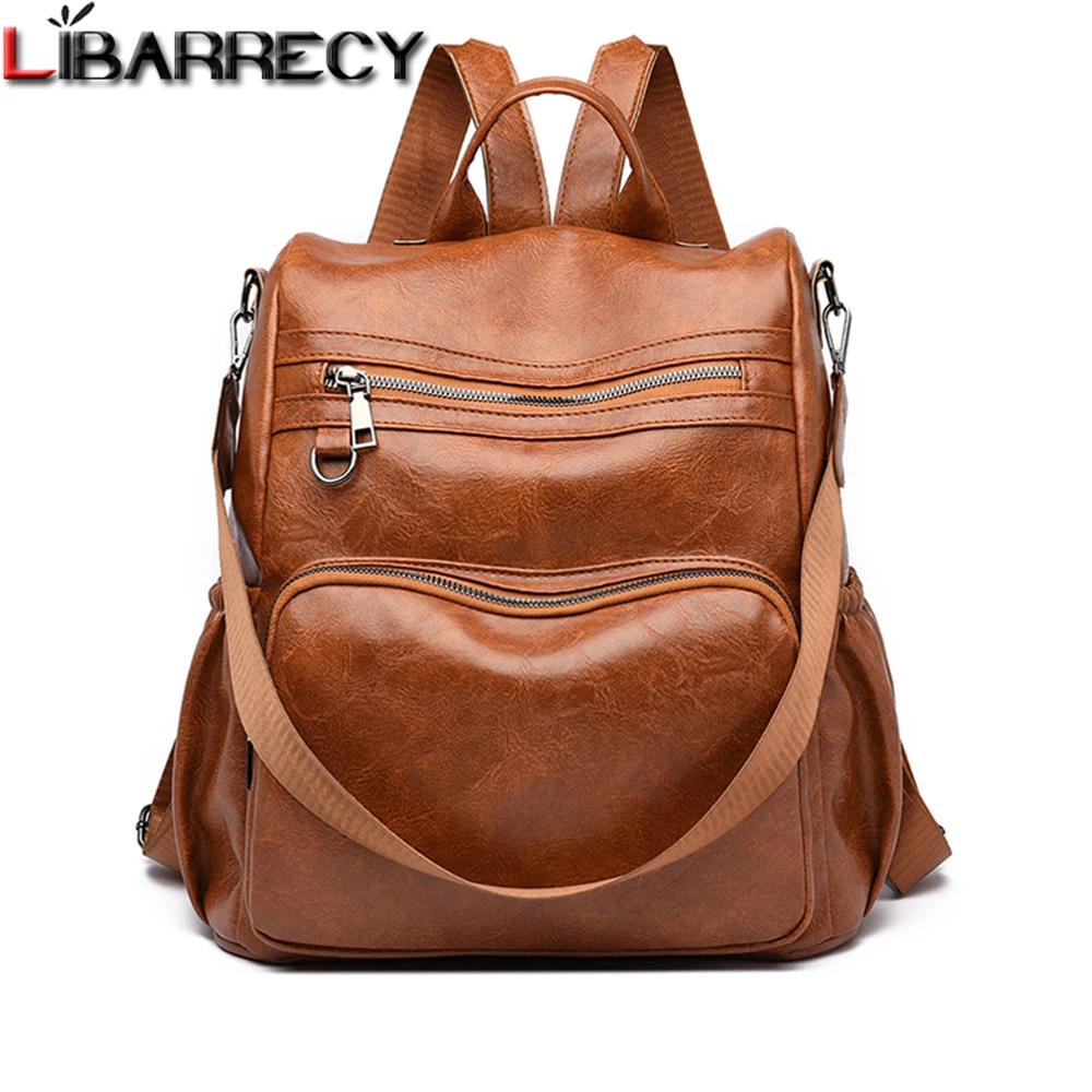 

Однотонный дизайнерский высококачественный кожаный женский рюкзак, модный новый женский рюкзак с защитой от кражи, повседневная сумка чер...