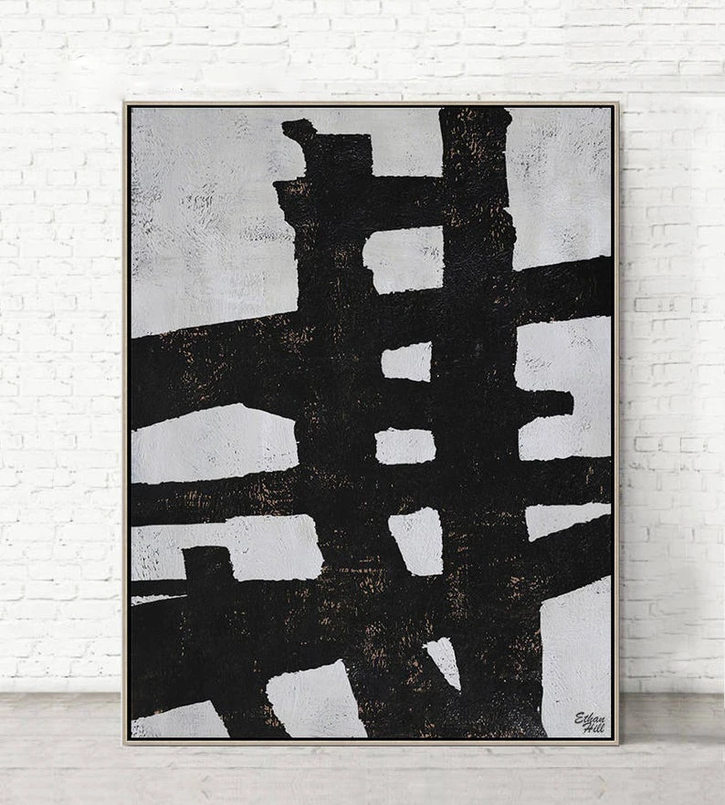 

Large Minimalist Canvas Painting Black Art White Canvas Abstract Art Vertical Wall Art Contemporary Painting Modern Home Decor