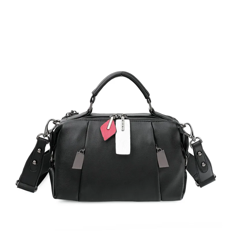 Натуральная кожа черный сумка женская через плечо 2019 Роскошный бренд бостонская