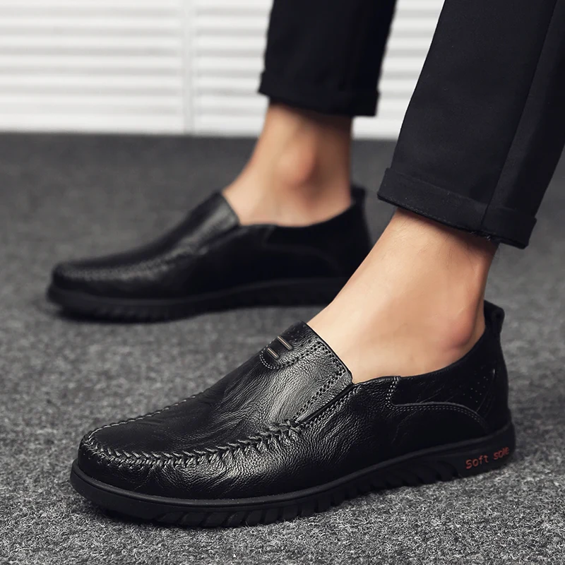 

Genuine Leather Men Shoes Luxury Brand 2020 Casual Slip on Formal Loafers Men Moccasins Italian Black Male Driving Shoes JKPUDUN