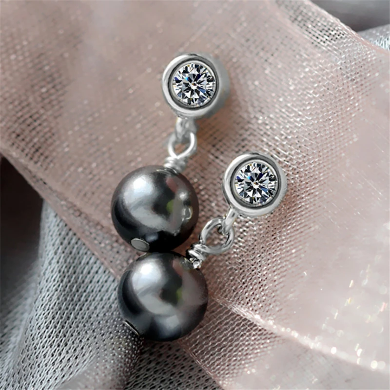 Женские серьги гвоздики с черным жемчугом роскошные корейские офисные белыми