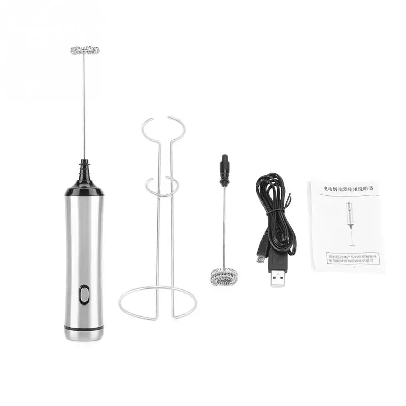 

Electric Milk Frother 2 Whisk Hand Milk Foamer Kitchen Mixer for Cappuccino Coffee Egg Beater Drinks Blender with Stand