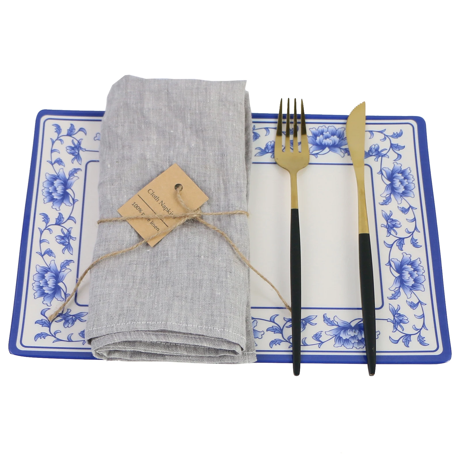 Juego de 4 servilletas de tela de lino puro franc&eacute;s, tejido duradero, lavable, transpirable, suave y reutilizable, hilo te&ntilde;ido Natural, 40x40cm-5