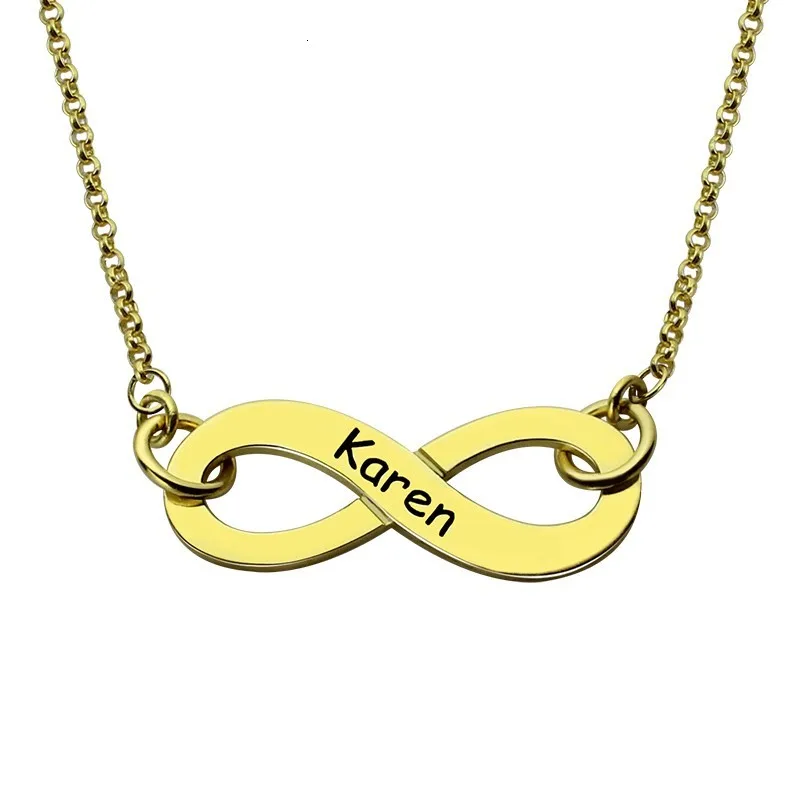Xiaojing Custom Infinity Pendant Necklaces Engraved Name Chain Necklace Personalized 925 Sterling Silver Jewelry for Mother Gift