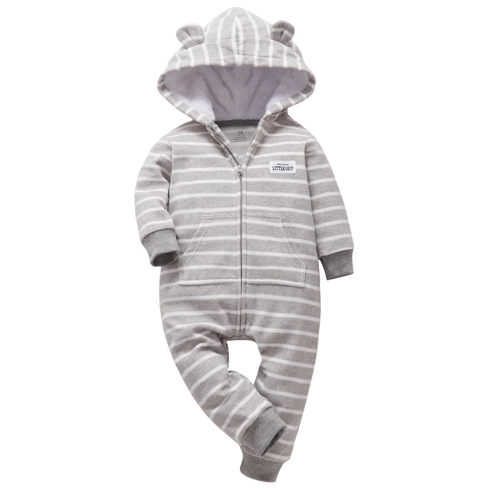 Gray stripe Зимняя одежда bebes, комбинезон для девочек, пижамы для младенцев, флисовый Детский комбинезон с капюшоном, детская одежда с рисунком лисы, теплая одежда для маленьких мальчиков - Цвет: Gray stripe