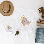Детская футболка для девочек, мальчиков, братьев и сестер, диснеевские слон Дамбо луна, Мультяшные топы унисекс для взрослых, семейная Одинаковая одежда