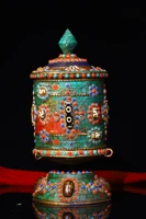 9 tibet buddhism old bronze gem dzi bead turquoise old prayer wheel recite scripture dharma buddhism exorcism town house