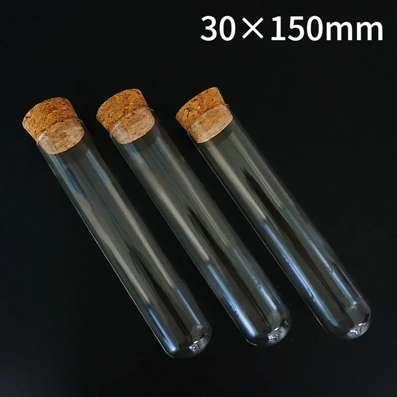 

6pcs/lot 30x150mm Lab Transparent Glass Round Bottom Test Tubes With Cork Plug Wedding Gift Vial Bath Salt Bottle
