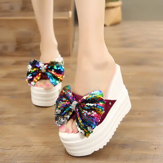 

Slippers, new, versatile, outer wear, thick-soled flowers, one-word drag wedge sandals and slippers, student womens shoes X807