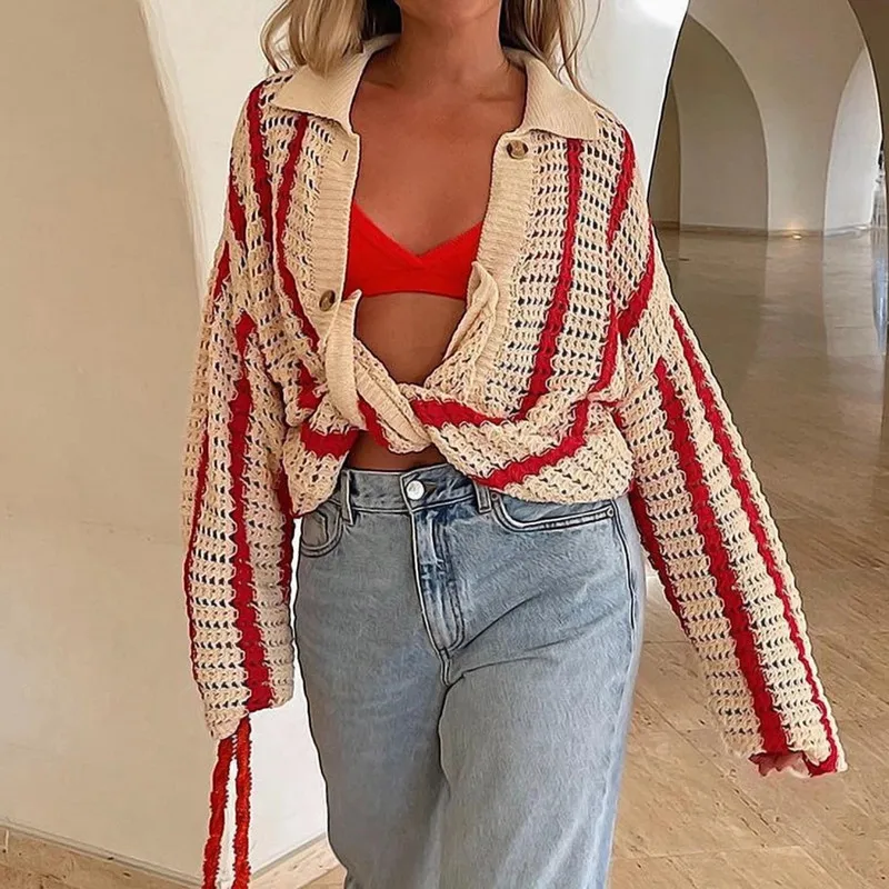 

2021 Autumn Sweet Casual Long Sleeve Slim Hollow Knit Cardigan Female Jacket Shorts Set Female Casual Clothes Fashion Streetwear