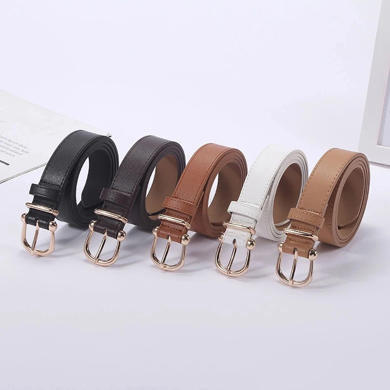 

Black Women belt casual jeans dress fashionable youth PU leather belts Golden metal buckle pin adjustable female decoration