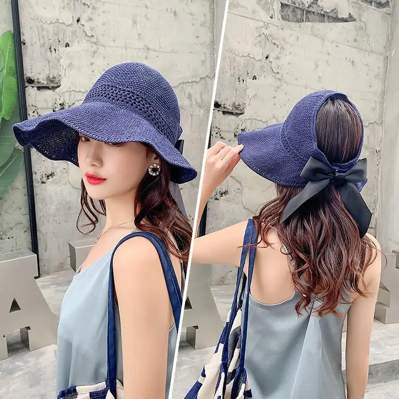 

Summer Beach Hat Unisex Cotton Bucket Hats Foldable Sunscreen Hat Solid Color Hip Hop Wide Brim Beach UV Protection Hat