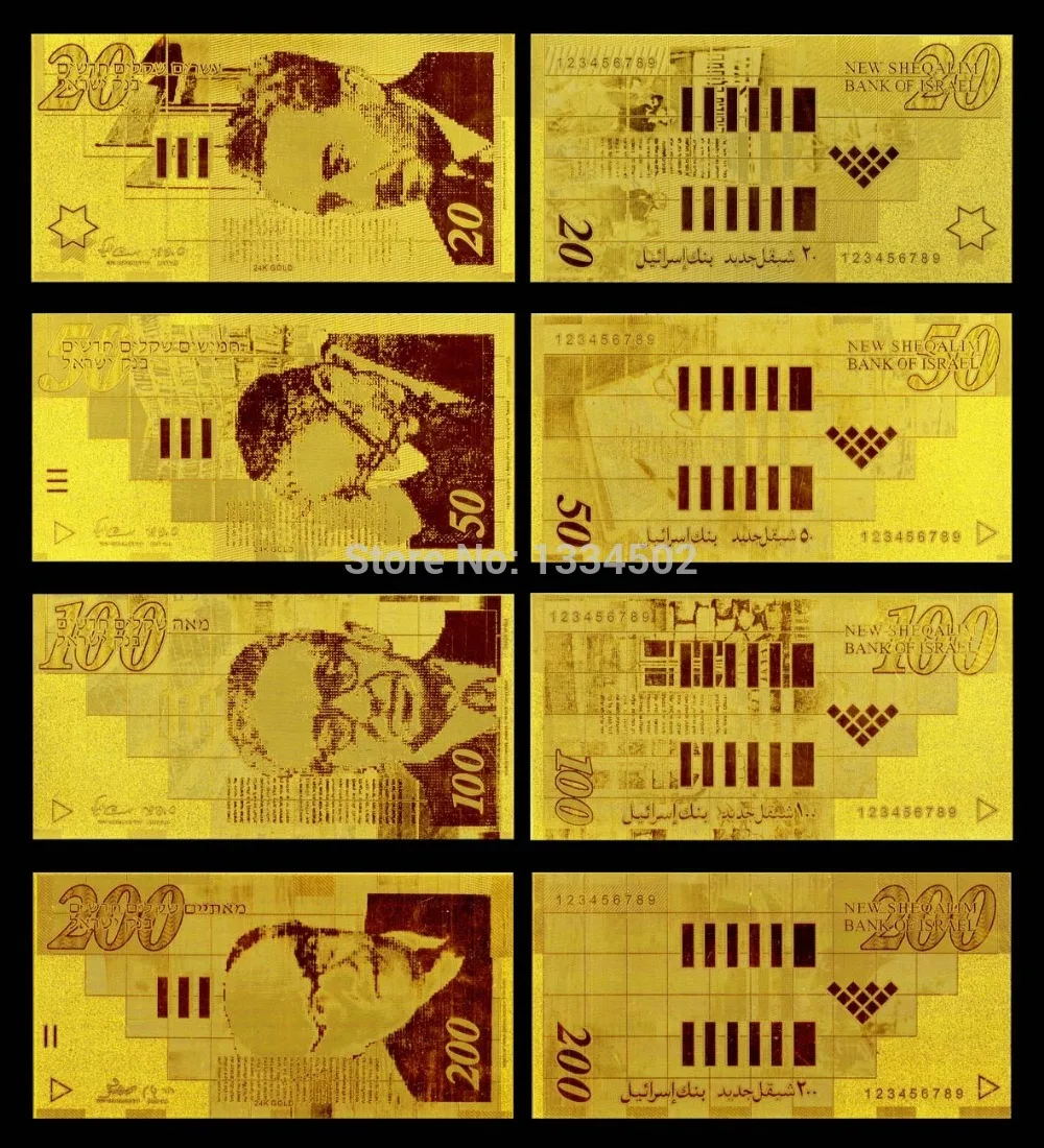 

Israel Polymer Banknotes Gold Set 20.50.100.200 For Home Decoration And Presents