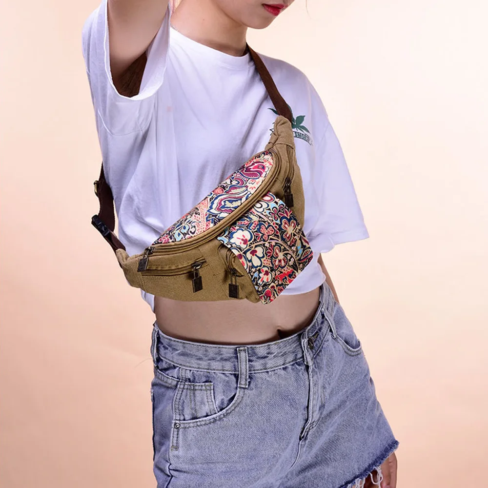 Печать холст бег Фанни национальный пакет для женщин леди поясная сумка