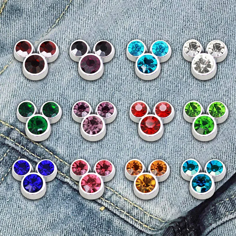 12 шт./лот красочные камнях брошь с Микки-Маусом и украшением в виде кристаллов