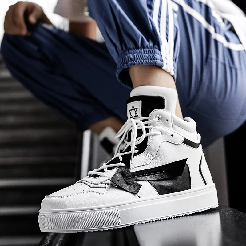 

High Top PU Leather Men's Sneakers Sport Shoes Running Men's White Sports Shoes Baskets Fitness Gym Scarpe Uomo Training A-695