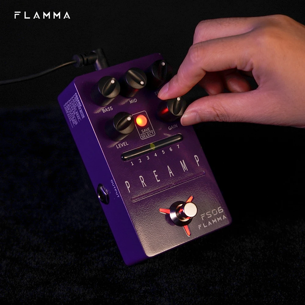 FLAMMA FS06 Preamp Pedal Digital Guitar Effects Pedal with 7 Preamp Models Preset Save Slot Built-in Cabinet Simulation enlarge