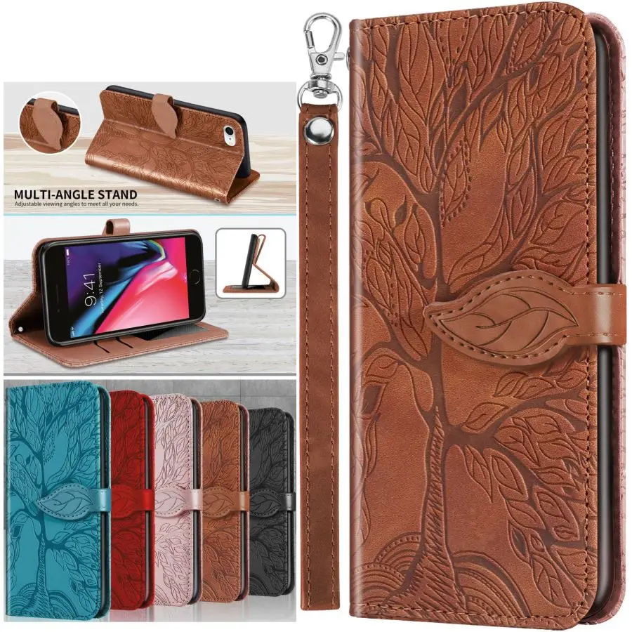 

Flexible Stand Wallet Cover For Case iPhone 12 Pro Max 12 Mini SE 2020 11 Pro 5 5S 6 6S 7 8 Plus 8G Man Women Leaf Holster D23G