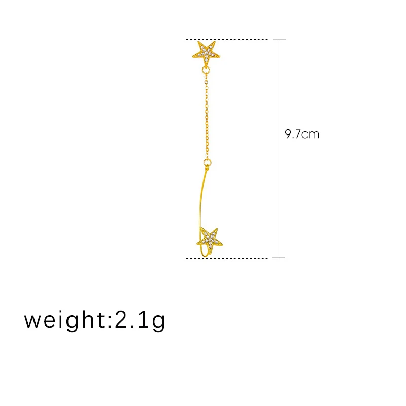 

Korean Fashion Pentagram Zircon Chain Earrings Asymmetry Trendy Rhinestone For Women Personality boucle doreille femme 2020