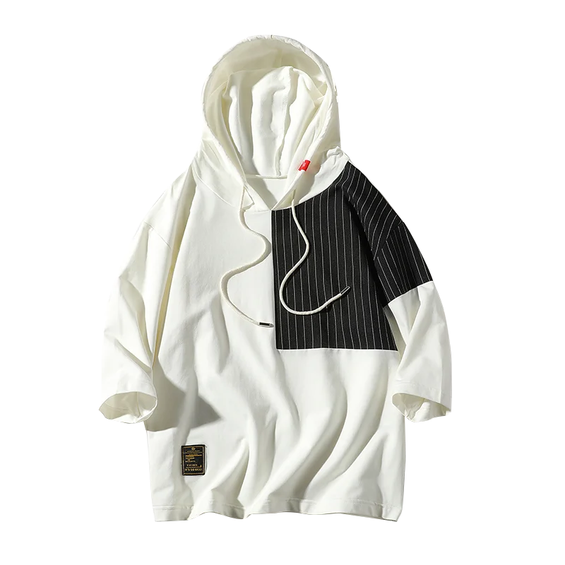 Модные толстовки с короткими рукавами в стиле панк Толстовка пэчворк Мужская