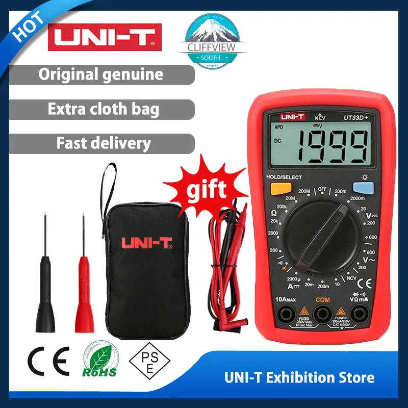 

UNI-T UT33D+ Mini Digital Multimeter 600V NCV Palm Size Manual Range AC DC Voltmeter Ammeter Resistance Capatitance Tester