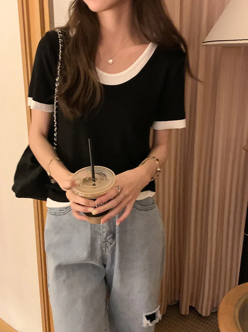 Простая 3-цветная женская футболка в Корейском стиле | Женская одежда