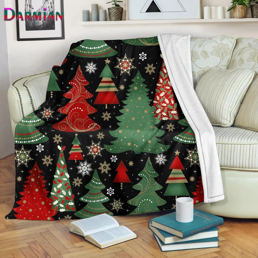 

DARMIAN Cute Christmas Tree Print Fleece Blanket Comfort Soft Bed Thin Quilt Sofa Office Nap Warm Blanket for Kids Adults manta